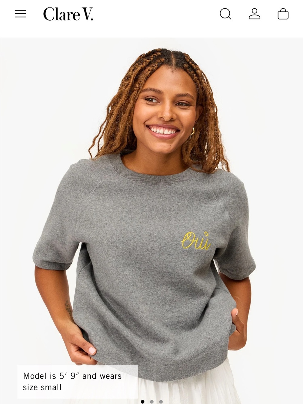 Clare V. Grey Mélange Short-Sleeve Sweatshirt with Small Yellow Dot - Picture 5 of 8